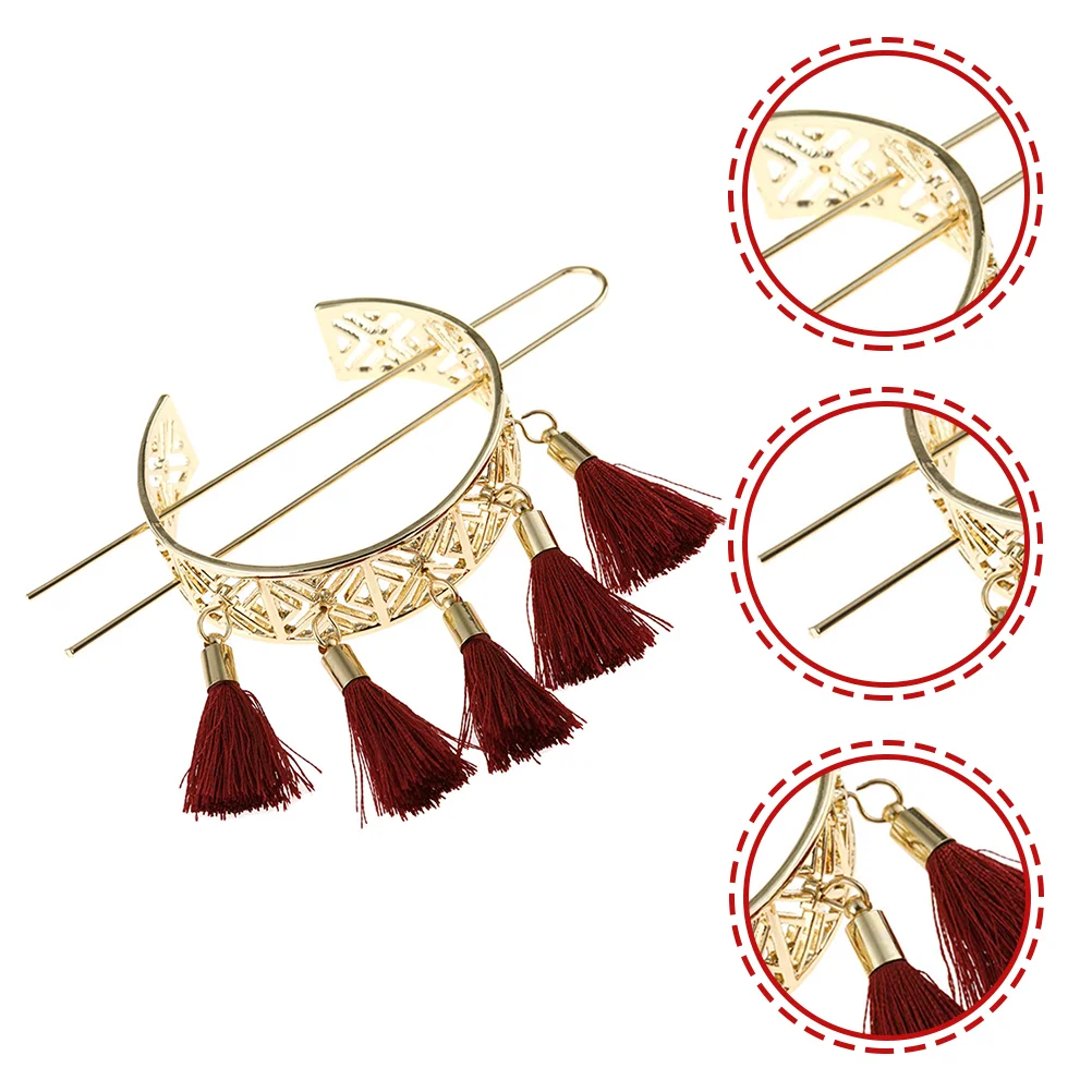 

2 Pcs Hairpin Girl Accessory Clips Bun Tassel Stick Zinc Alloy Miss Accessories