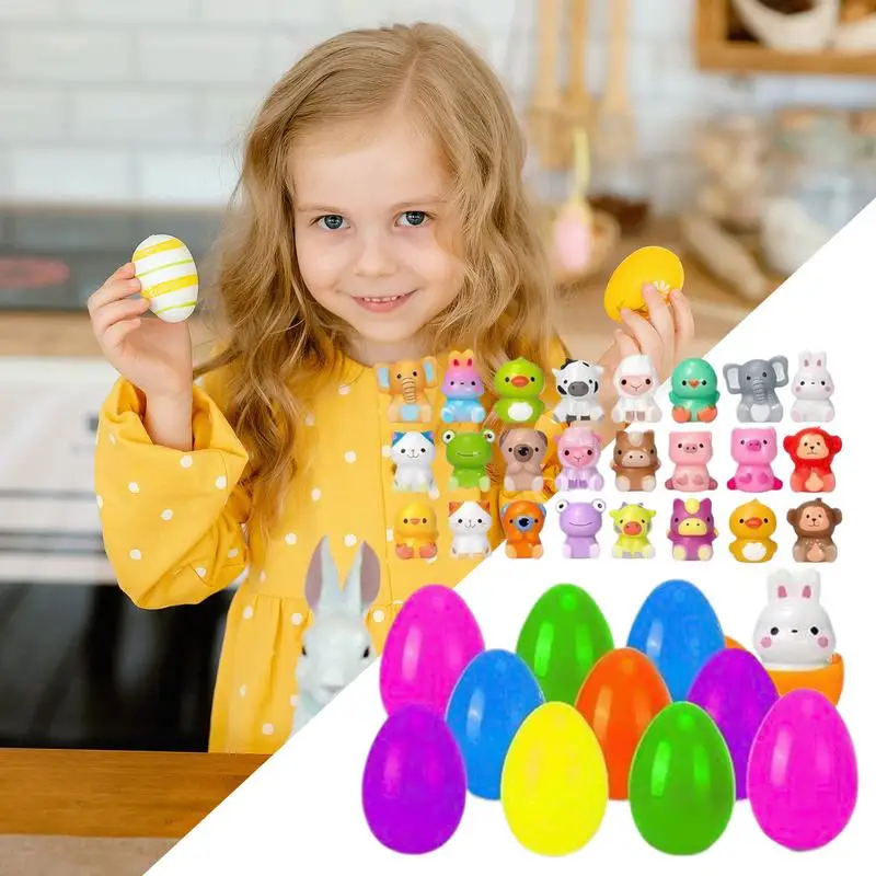 Pre Filled Easter Eggs Bulk Slow Rebound Fidget Toys 24 Pieces Easter Egg Stuffers Bright Soft Prefilled Squishy Small Animal