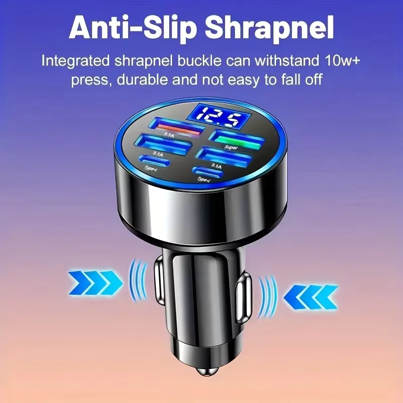 2026 6 Ports Car charger Fast charging PD Qc3.0 USB C Car Phone charger Type C Adapter in Car For iPhone Samsung Huawei Xiaomi