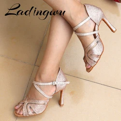 Ladingwu Rhinestone Dance Shoes Women Tango Salsa Latin Dance Shoes Ballroom Dance Heels Soft Sole Women Sandals Ladies Wedding