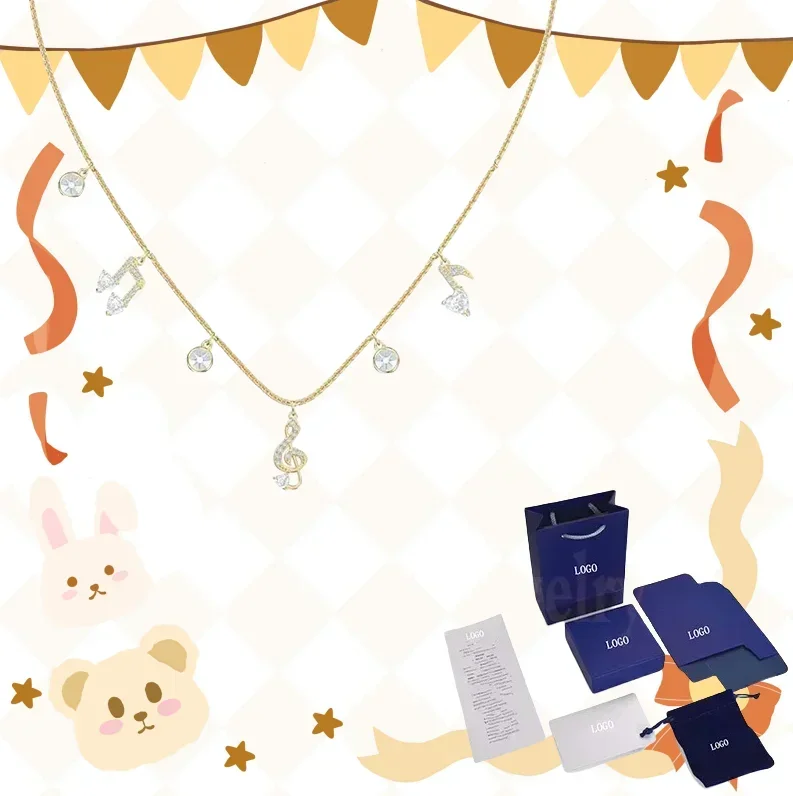 

Fashion New PLEASANT Gold Lady Necklace Classic And Elegant Music Score Decoration Female Romantic Jewelry Gift Stone Crafts