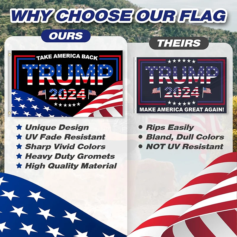 Trump 2024 Flag Take America Back 3x5 FT President Trump Flag For Indoor Outdoor 1 Ply UV Fade Resistant With V2 Brass Grommets