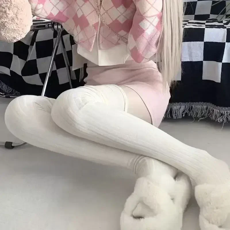 2pairs Women\'s Knee-length Socks Ladies Thigh-length SocksWarm Knitted Boot Socks Leg Warmers Japan JK Cotton Thigh High Bottoms