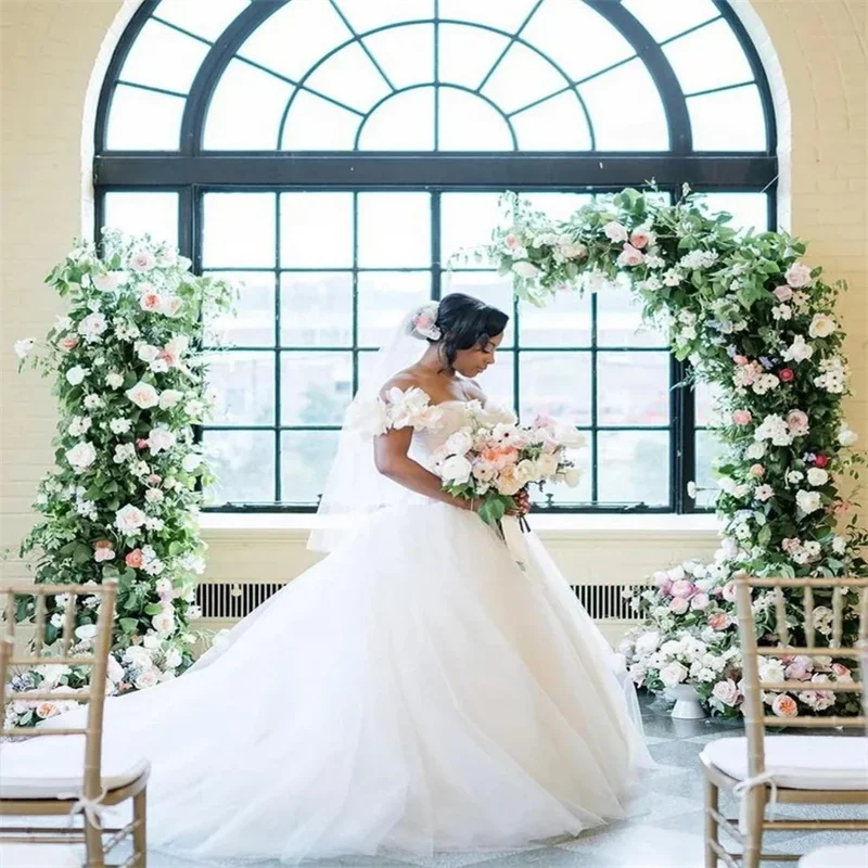 Customized Ball Gown Wedding Dress With Florals Sexy Off Shoulders Floor Length Tulle Garden Country Bride Dress Elegant Vestido
