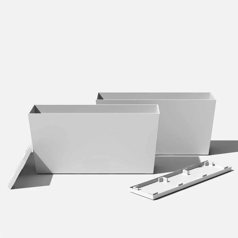 Long Trough Planter (White, 39 inch - 2 Pack with 2 Saucer Trays)