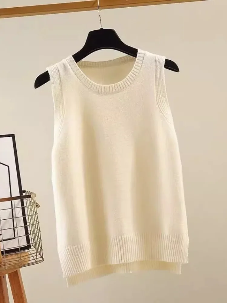 

Новый женский вязаный круглый жилет свободного покроя, свитер без рукавов, повседневная зимняя верхняя одежда, модный универсальный базовый слой