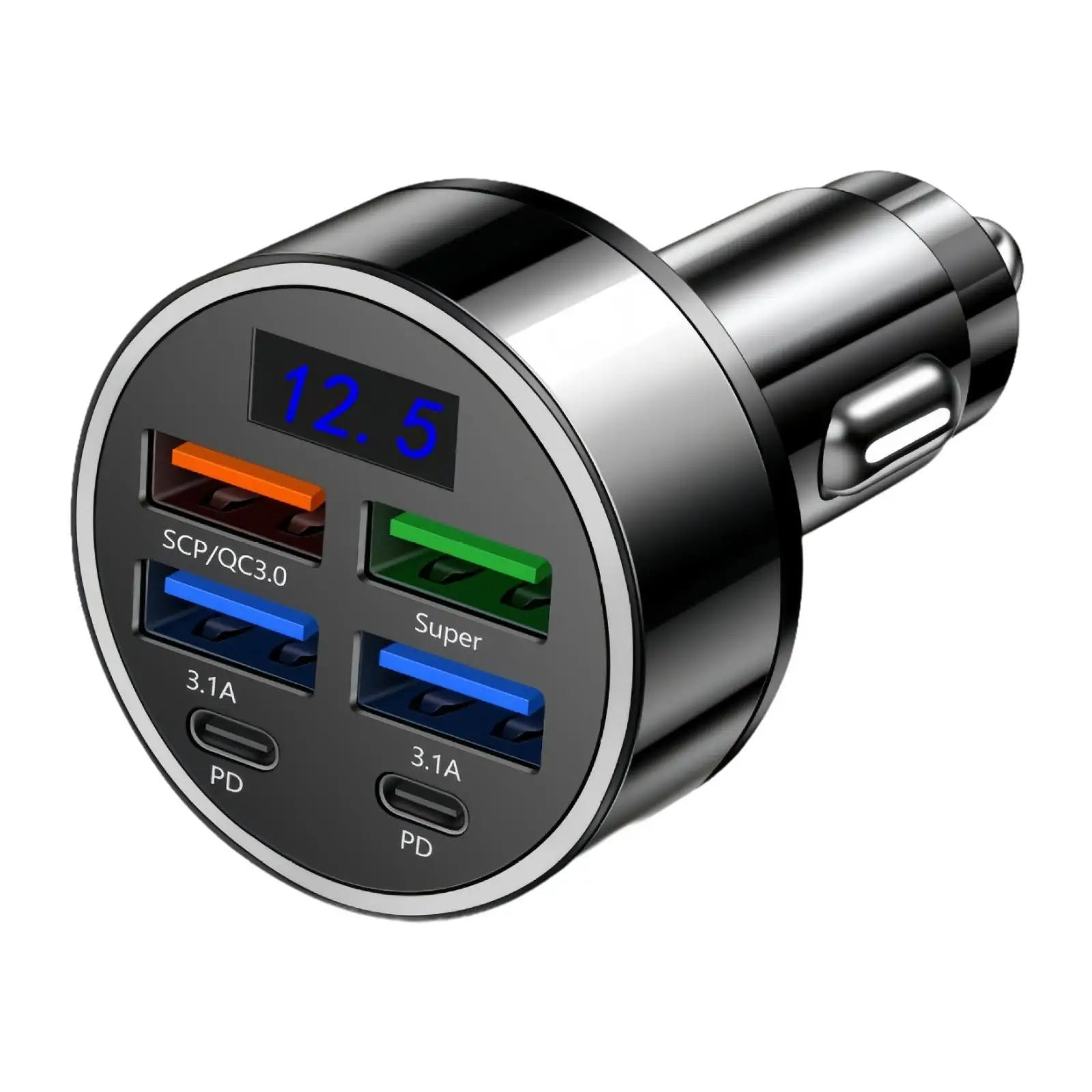 USB Outlet Car Charger Parts 4 USB+2 PD Digital Display for 12V 24V