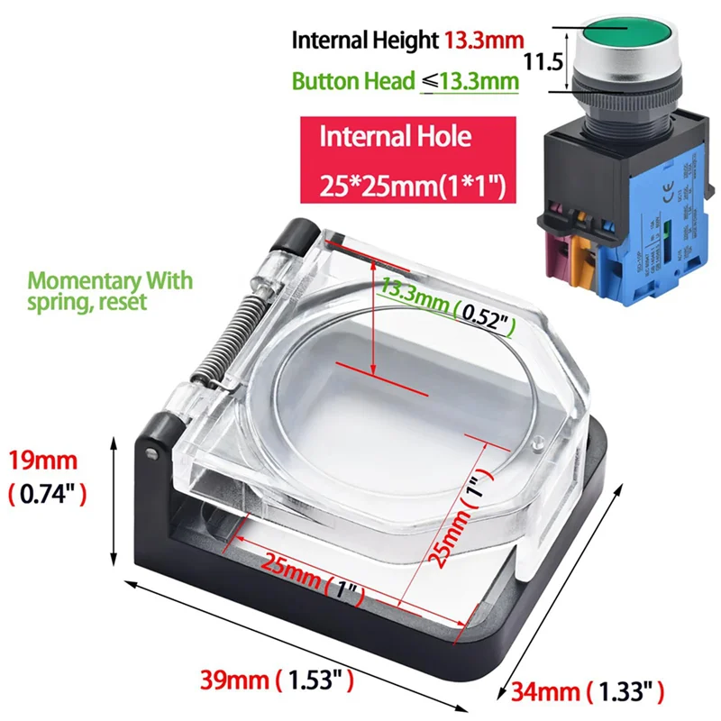 AB41-6X غطاء مفتاح زر الضغط على الطاقة، مقاوم للماء ومقاوم للتصادم، لفتحة تركيب 25 مم أ #6