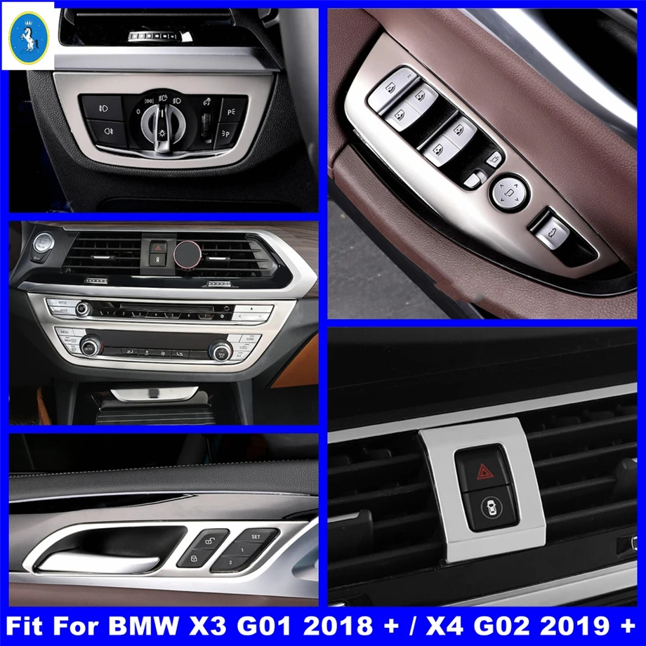 

Silver Car Door Bowl Lift Button Lights Control Decor Panel Accessories Cover Trim For BMW X3 G01 2018 - 2022 X4 G02 2019 - 2022