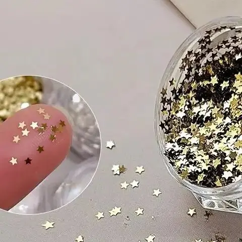 1mm Oro Argento Colorato Brillante A Forma di Stella Paillettes Per Unghie Glitter Laser Fiocchi In Polvere 3D Decorazioni Per Unghie Manicure Materiale FAI DA TE