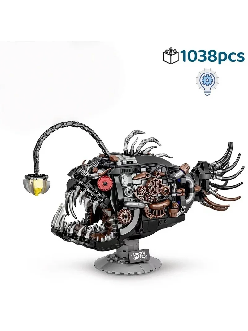 Creatieve technische montagestenen Mechanische lantaarnvis MOC-bouwstenen STEM-model Cadeau Volwassenen Kinderen