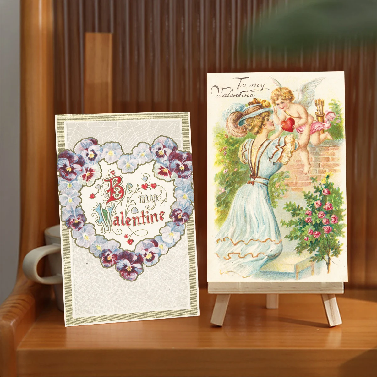 12pcs 빈티지 천사 발렌타인 데이 엽서, 연인을위한 낭만적 인 수제 인사말 카드, 커플, 친구, 선물 장식 액세서리