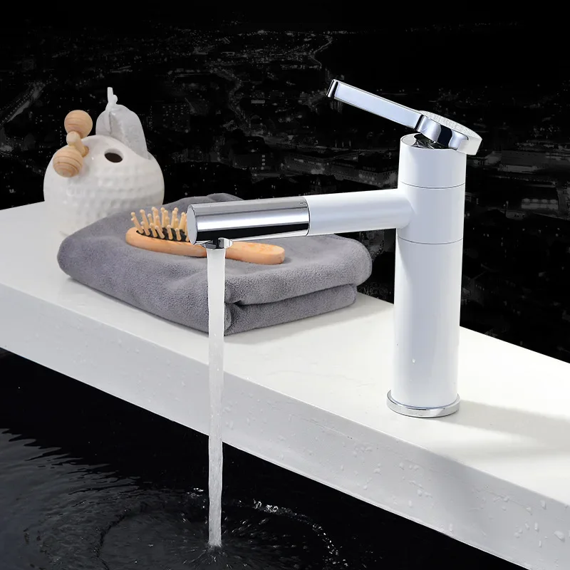 Wash Basin Bathroom Faucets 360° Rotation Hot and Cold Faucet Household Single Handle Tap Pull Out Type Modern Tap