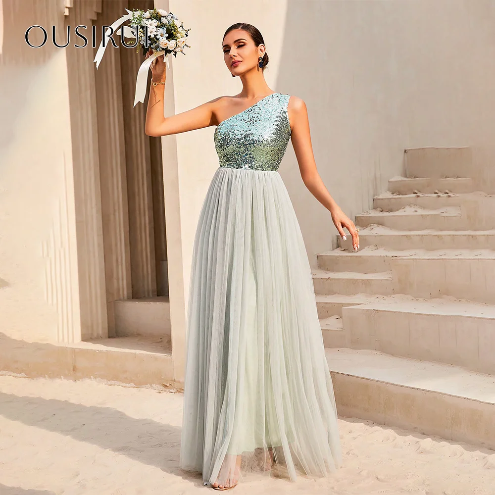 One-Shoulder-Abendkleider in A-Linie mit Pailletten, Tüll, ärmellos, maßgeschneidert, 1961 Afrikaans Robes De Soirée