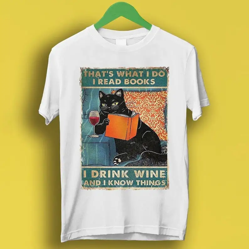 Eso es lo que hago, leo libros, bebo vino y sé cosas, gato de la suerte, regalo retro para ella, camiseta superior, camiseta P62