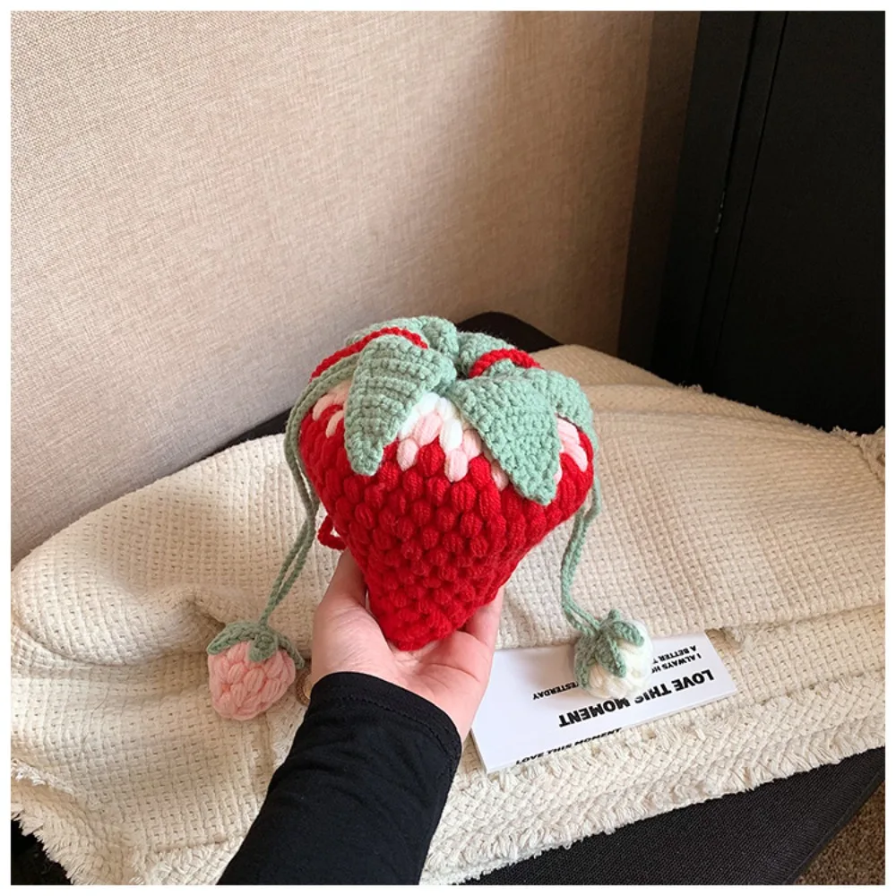 Adorable Strawberry Tote Crossbody Bag Casual Versatile Cartoon Shoulder Bag Kawaii Handmade Sling Purses