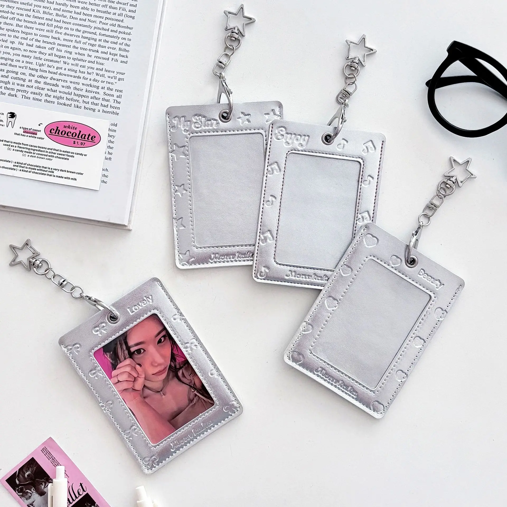 Korean Style Y2K Fashion Silver Star Card Holder Cute Girl Idol Photo 3-Inch Storage Card Holder Backpack Pendant Keychain Gifts