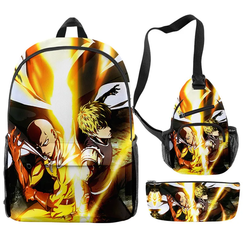 Classic Anime One Punch Man Saitama Oppai 3D Print 3pcs/Set pupil School Bags Travel Laptop Backpack Chest Bag Pencil Case