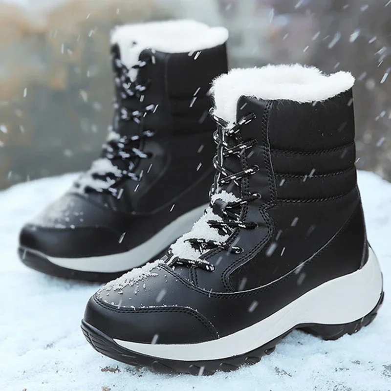 Women Boots Waterproof Heels  For Winter 2024 Platform Ankle Boots Keep Warm Snow Shoes Plush Outdoor Short Boots