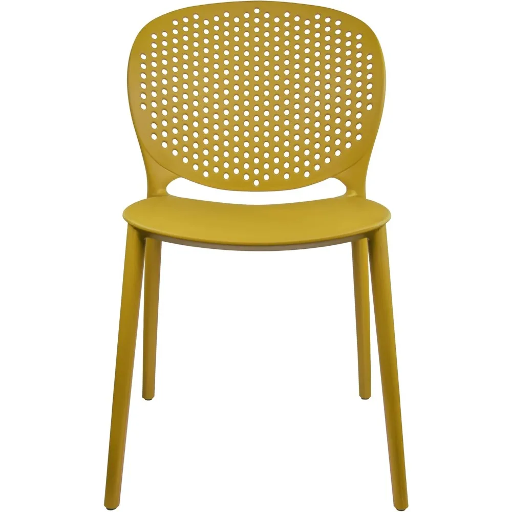 Set of 4 Modern Pool Patio Dot Chairs, Stackable Dining Side Chairs for Indoor Outdoor Kitchen Living Room Restaurant, Mustard image 6