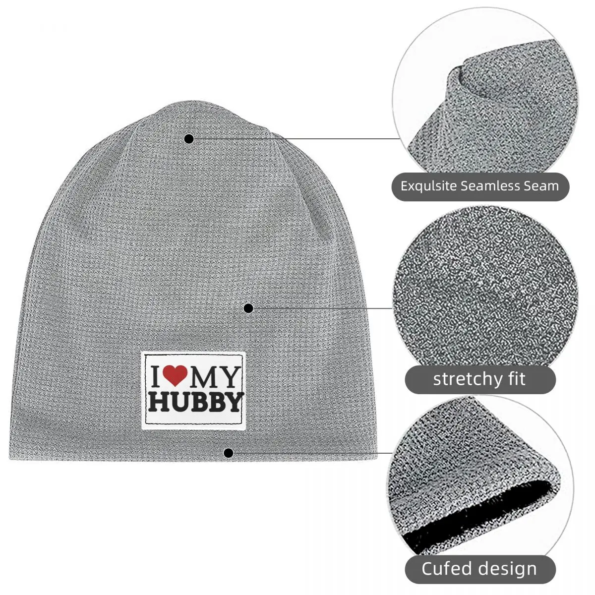I LOVE MY HUBBY Waffle Knit Fleece Lined Beanie with PU Leather Patch Unisex Warm Winter Soft Cap