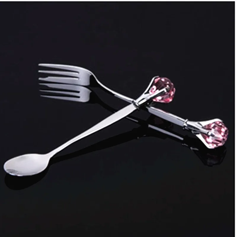 

Наборы столовой посуды из нержавеющей стали с подарочной коробкой, цветной кристалл, длинная ручка, посуда, кухня, столовая, 2 компл./лот