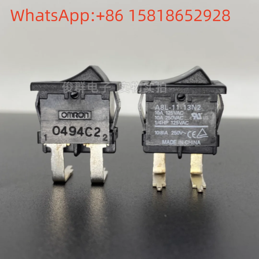 2pcs OMRON A8L-11-13N2 rocker power switch, bent pin, 2 pins, 2 positions, 10A button