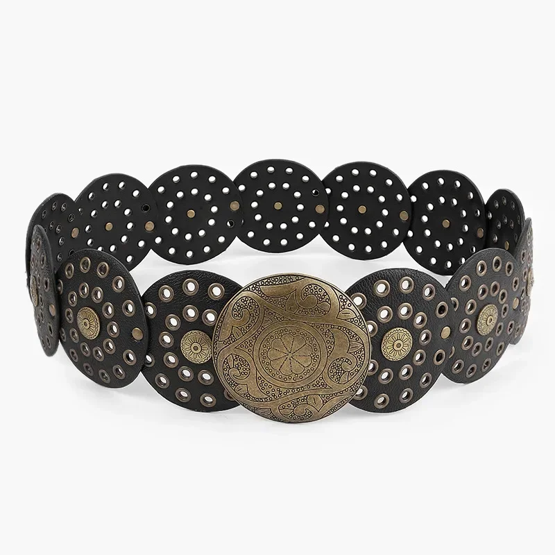 Spice Girl Y2K Harajuku Style Vintage Rivet Patchwork Design Wide Belts For Women High Street Faux Leather Waistband cinturones