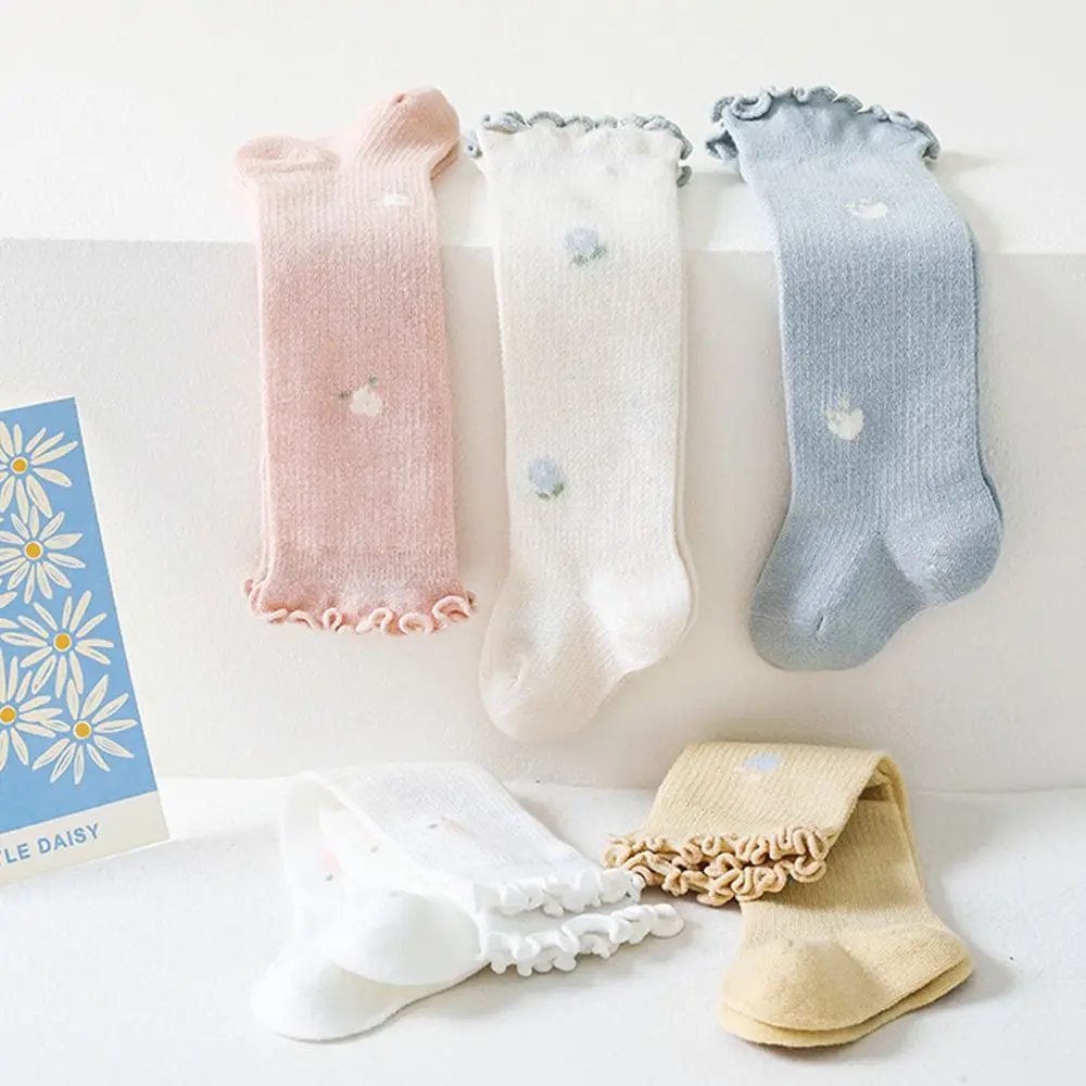 Fashion Summer Ruffle Knee Socks Mesh Solid Color Long Stockings Elastic Breathable Baby Socks Toddler