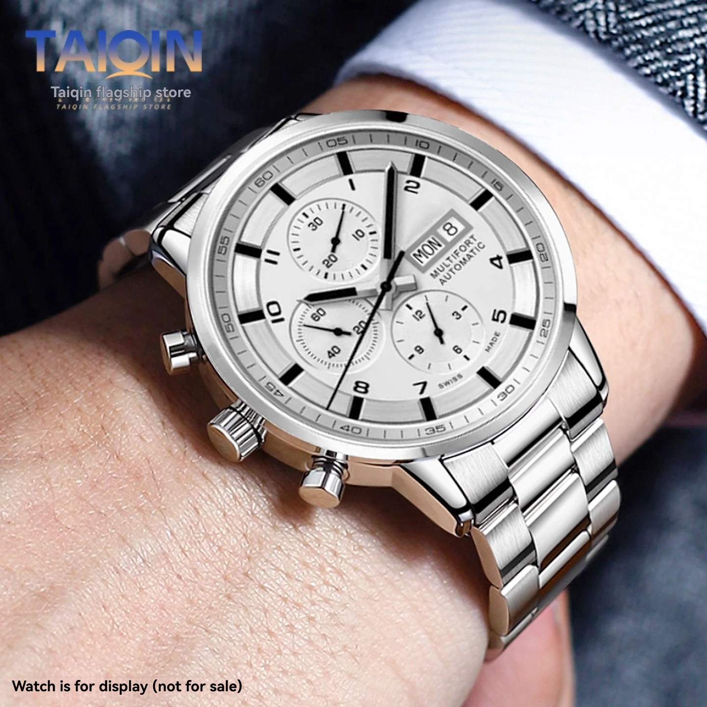 واجهة منحنية حزام معدني MIDO M005.614 MULTIFORT سلسلة حزام (استيك) ساعة مع سوار الفولاذ المقاوم للصدأ للرجال بيند معصمه 23 مللي متر