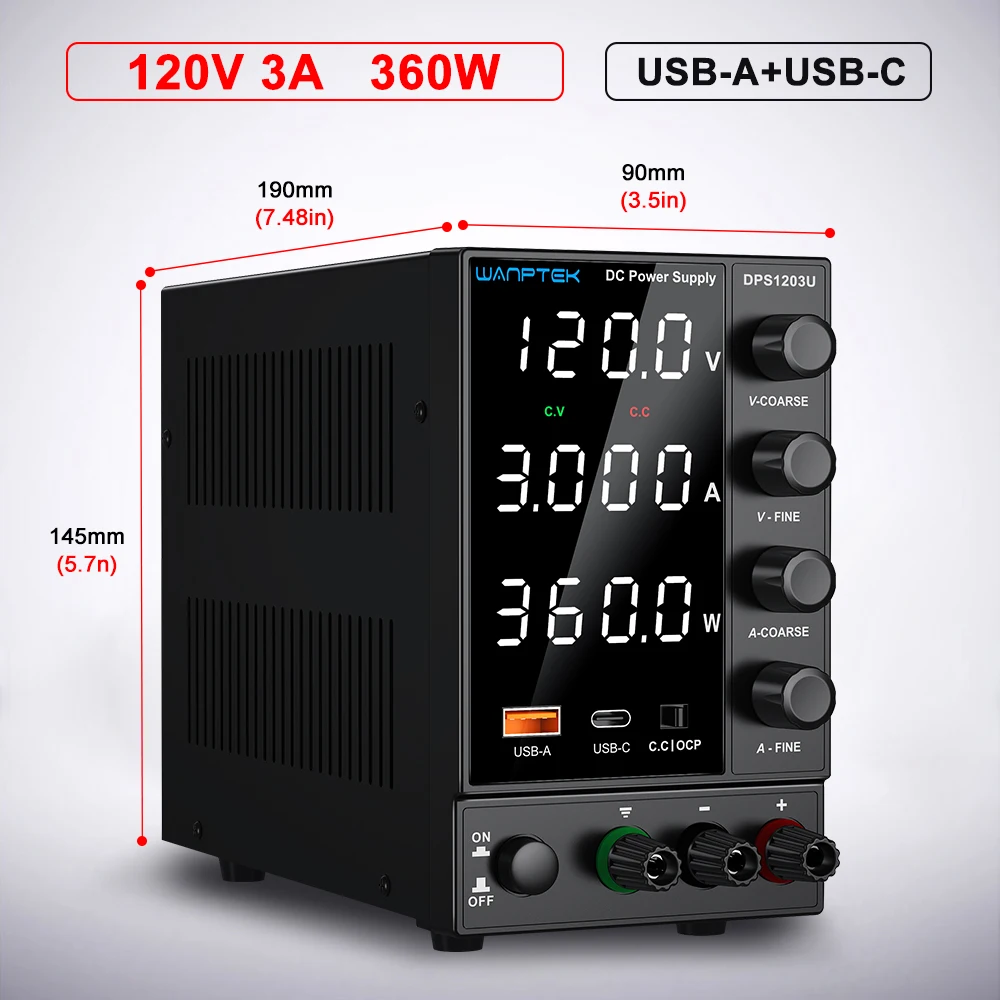 Wanptek DC-voeding 30V 10A 60V 5A 120V 3A Verstelbare laboratoriumvoeding met USB snelladen Bench Power Supplies