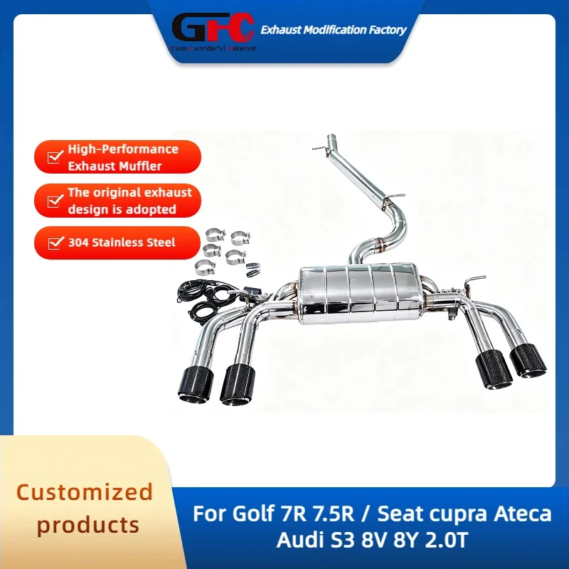 GFC Catback Valvetronic Muffler for Golf 7R 7.5R Seat Cupra Ateca Audi S3 8V 8Y 2.0T High-Performance Auto Valve Exhaust Pipe