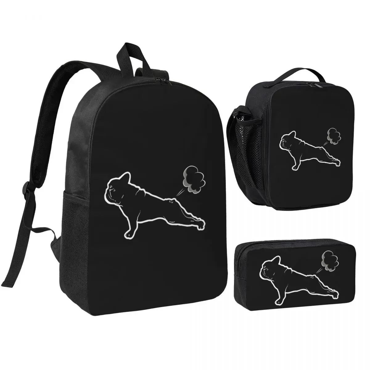 French Bulldogs Yoga Backpack Student BookBag School Bag Shoulder Bags 3ps Insulated Lunch Bag Pencil Case