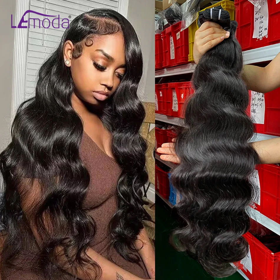 Lemoda 15A Human Hair Bundles Body Wave Virgin Hair 30 32 Inches Unprocessed Raw Human Hair Extensions 1/3/4 Pcs Natural Black