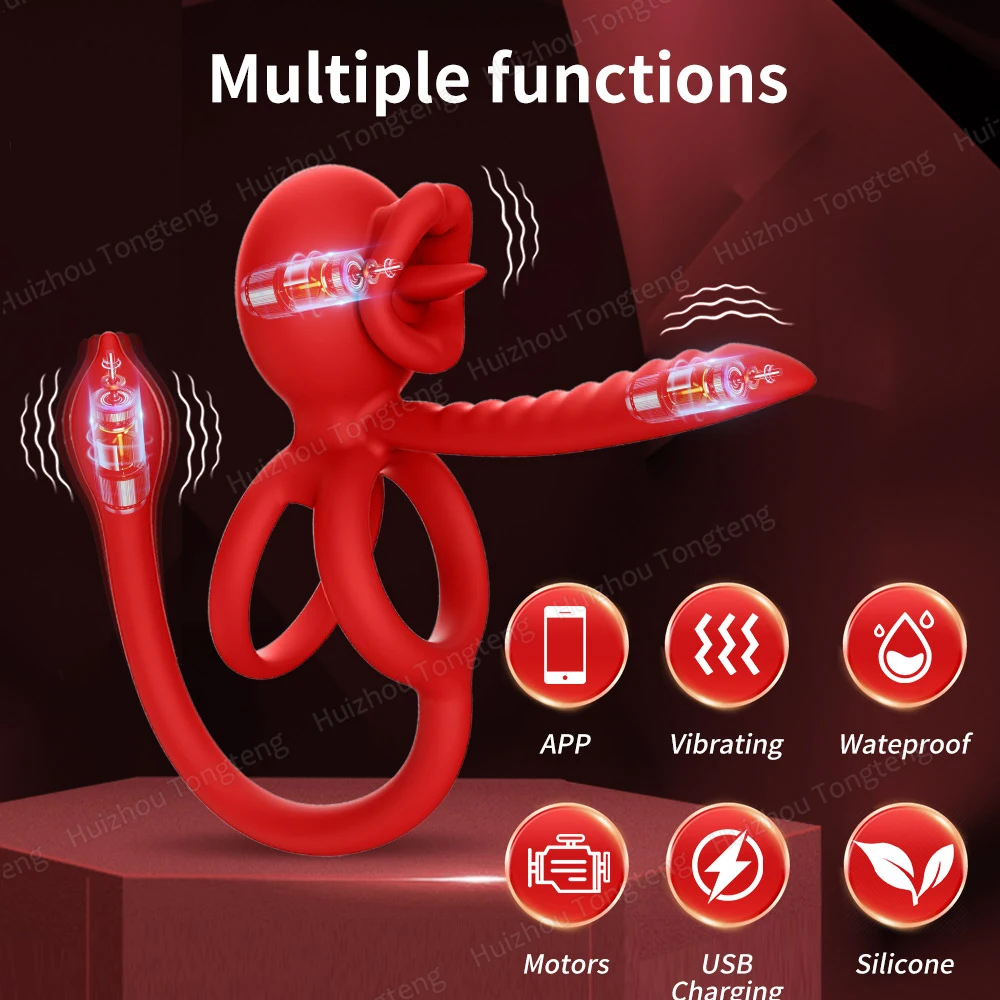APP Vibrating Cock Ring Sleeve Rose Clitoral Vibrators Tongue Clit Stimulator Anal Plug Prostate Massager Sex Toys for Men Wome view 2