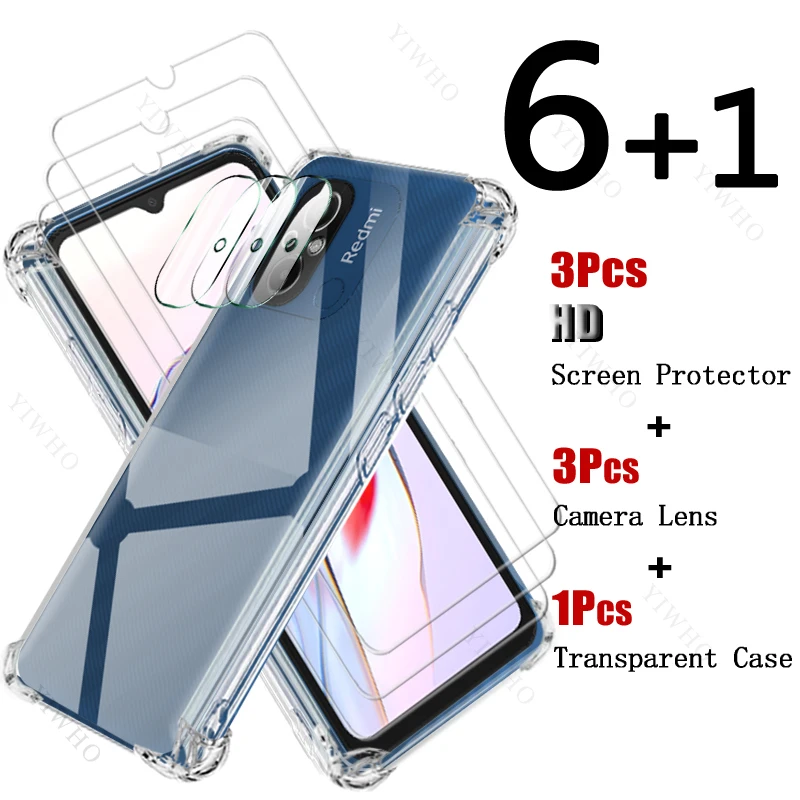 Tempered Glass Screen Protectors for Xiaomi Redmi 12C 22120RN86G Soft Silicone Shockproof Case Safety Camera Lens for Redmi 12 C