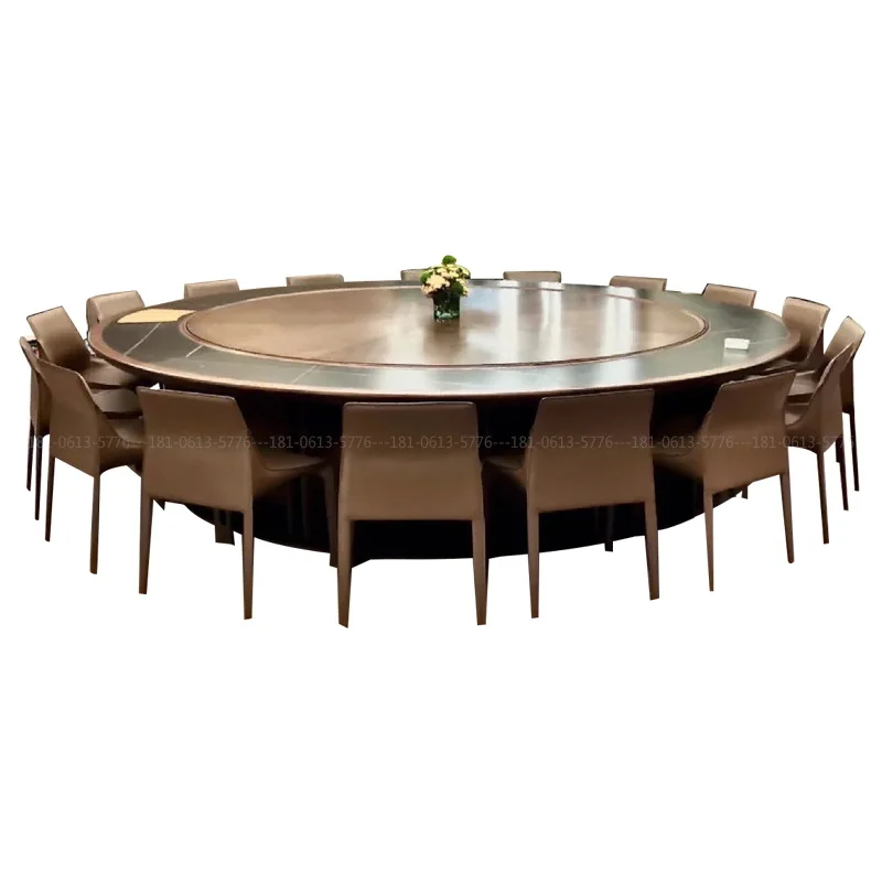 Customizable Hotel Electric Large Round Table with Turntable Hotel Black Walnut Furniture