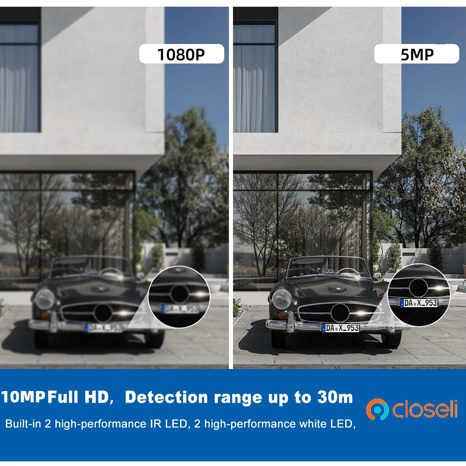 Closeli 야외 보안 카메라, 인체 감지, 듀얼 스크린 IP 카메라, 보안 보호, WiFi 감시, CF200, 10MP, 5 + 5MP