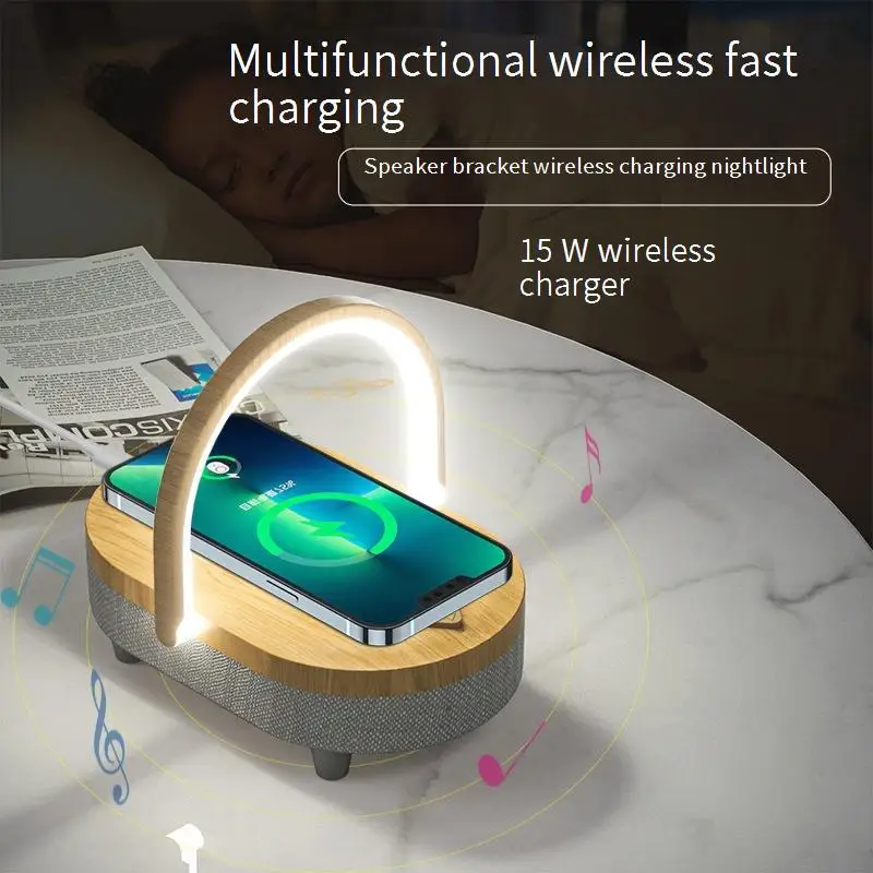 

Home office multifunctional wireless fast charging night light Bluetooth speaker with mobile phone holder three in one