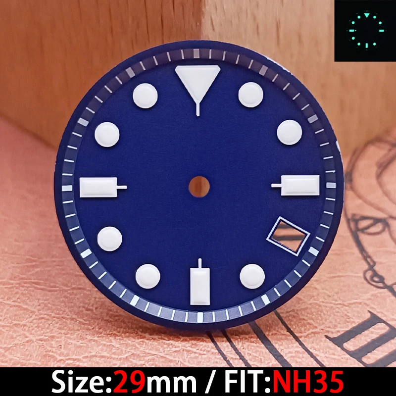 Das hochwertige 29-mm-Zifferblatt mit grün leuchtendem Kalenderzifferblatt eignet sich zum Austausch des Zifferblattes der NH35-Uhrwerk-Armbanduhr.