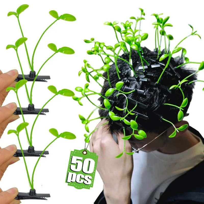 2/50 Piezas Pinzas para el Cabello con Forma de Broto de Hierba Verde, Horquillas Divertidas con Diseño de Planta, Pinzas para el Cabello con Broto de Frijol, Accesorio Unisex para Cosplay y Fiestas