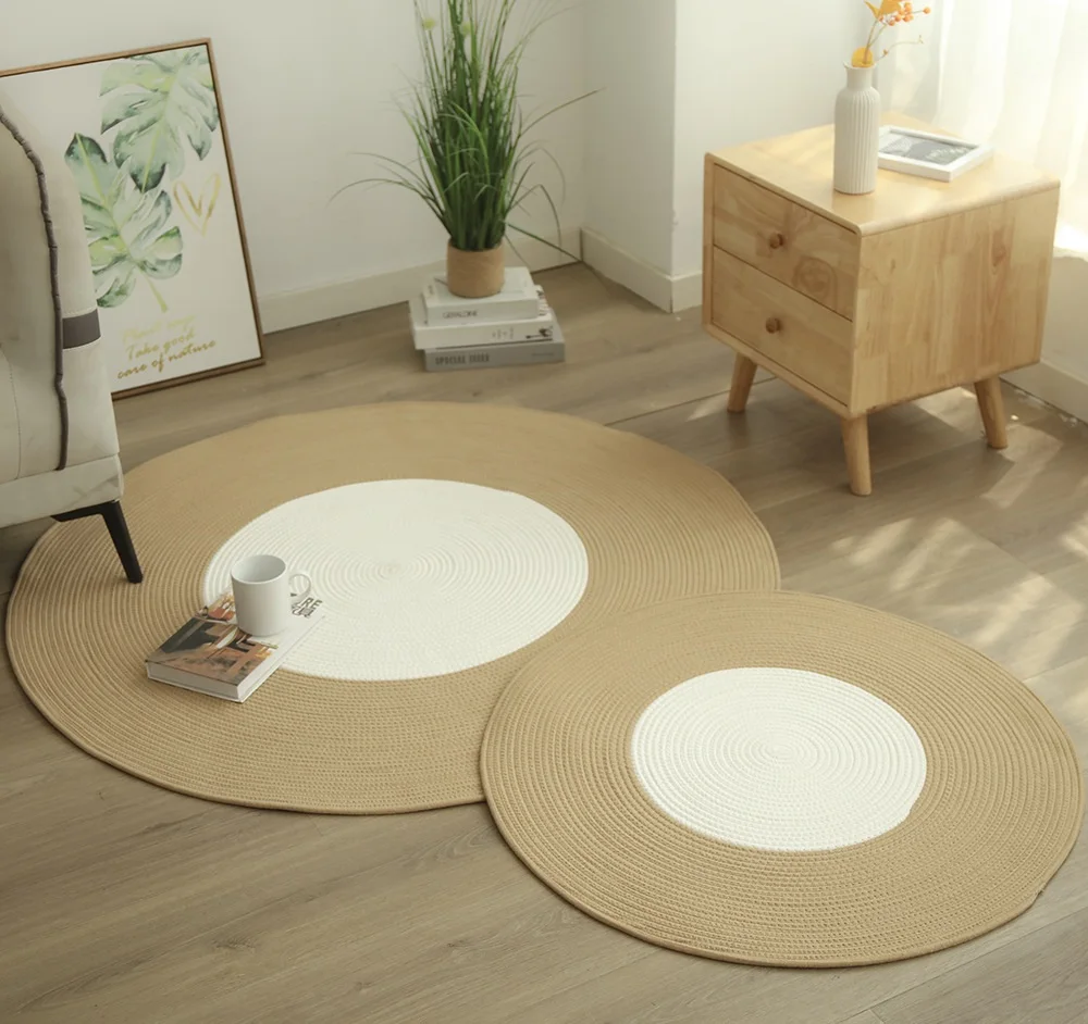 HeMu Cotton Woven Circular Floor Mat For Placing Sofas Coffee Tables In Living Room Antislip And Absorbent Carpet In Bathroom