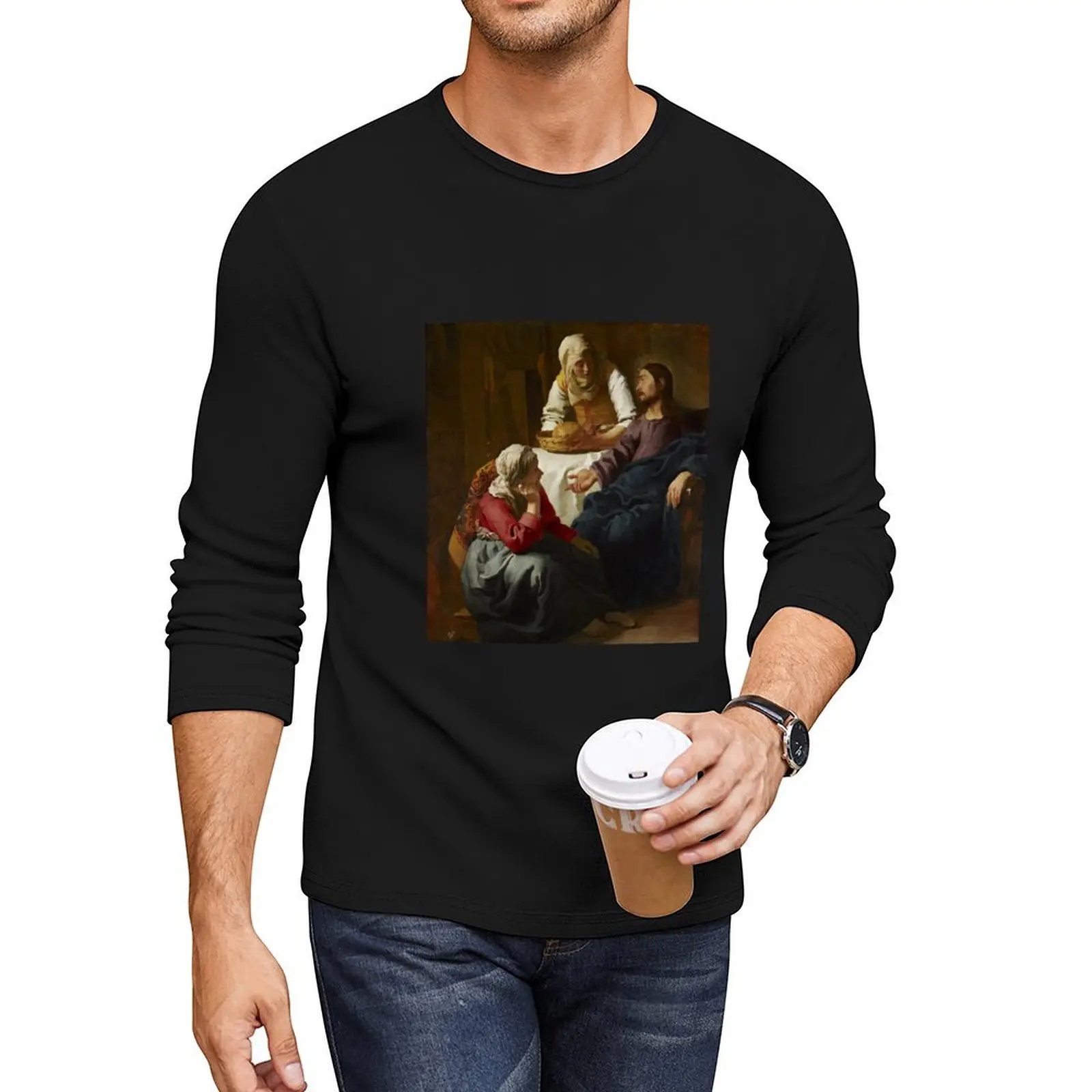 

Длинная футболка Vermeer, Christ in the House of Martha and Mary, черная футболка, мужская футболка с рисунком