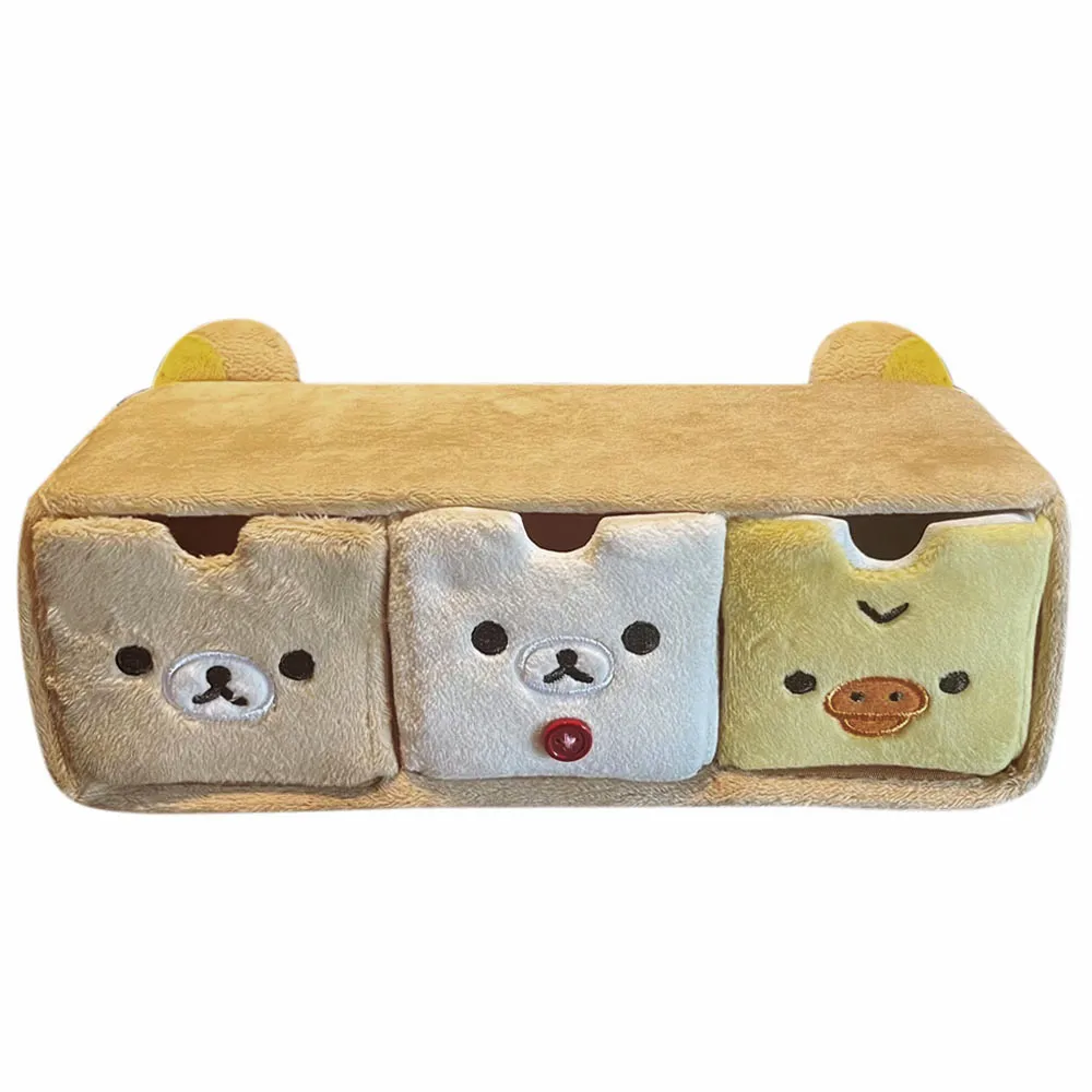 New Cute Rilakkuma Bear Plush Desktop Storage Cabinet Box Stuffed Container Make Up Makeup Cosmetic Case For Women Girls Home