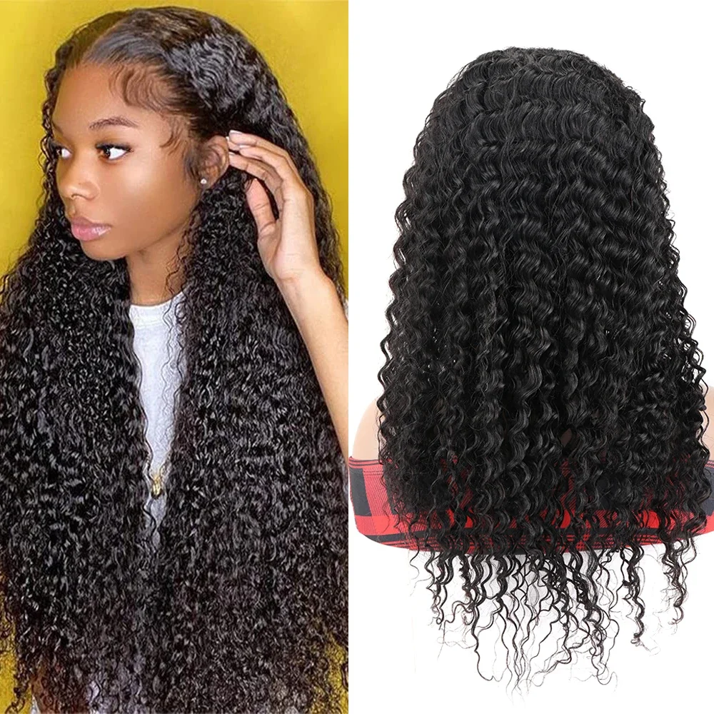 Deep Curly Human Hair Wigs Transparent Lace Frontal Wig Deep 24 Inch Wave Human Hair Lace Front Wig Pre Plucked Baby Hair