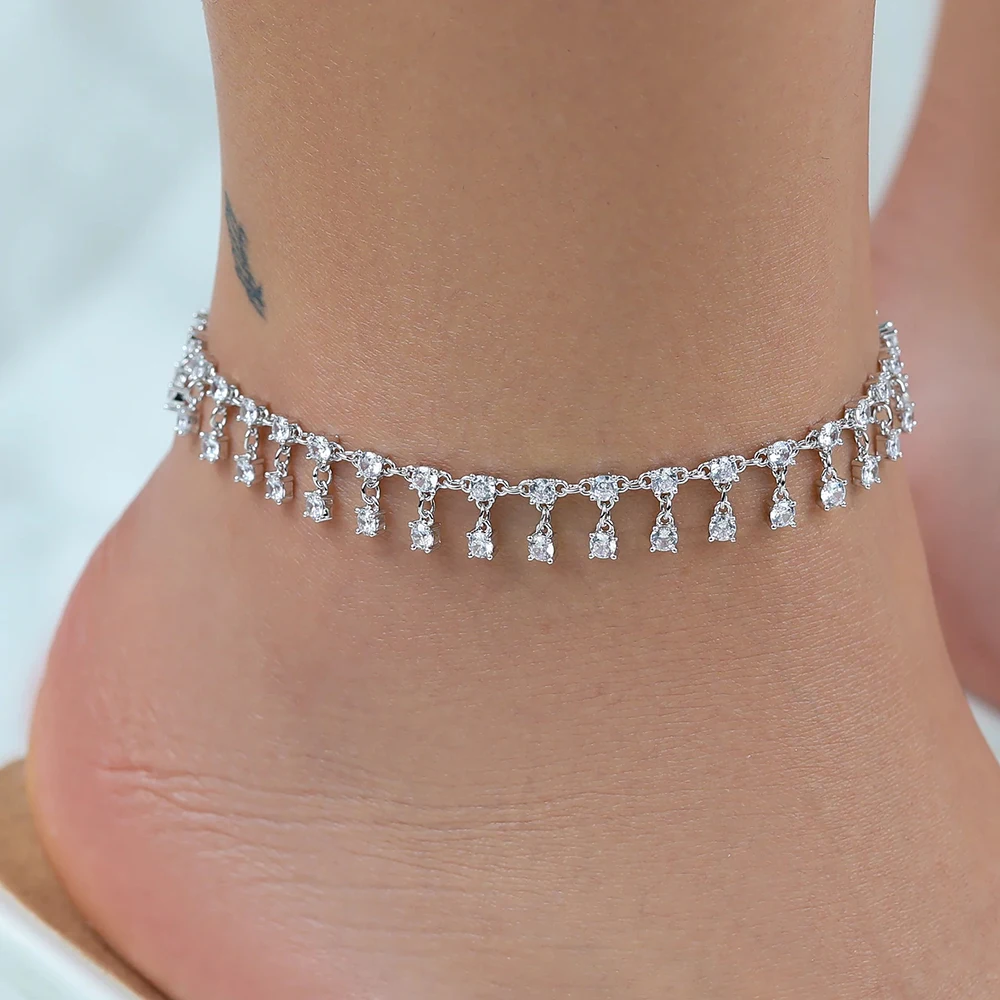 2023 Trendy Big Rhinestone Pendant Anklet Bracelet For Women Bling Bling Simple Crystal Tennis Ankle Chain Party Jewelry Gifts