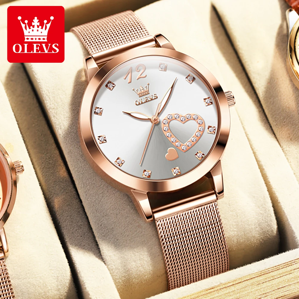 OLEVS Women's Watches Top Brand Original Quartz Wristwatch Fashion Trend Love Diamond Dial Waterproof Luminous Watch for Girl