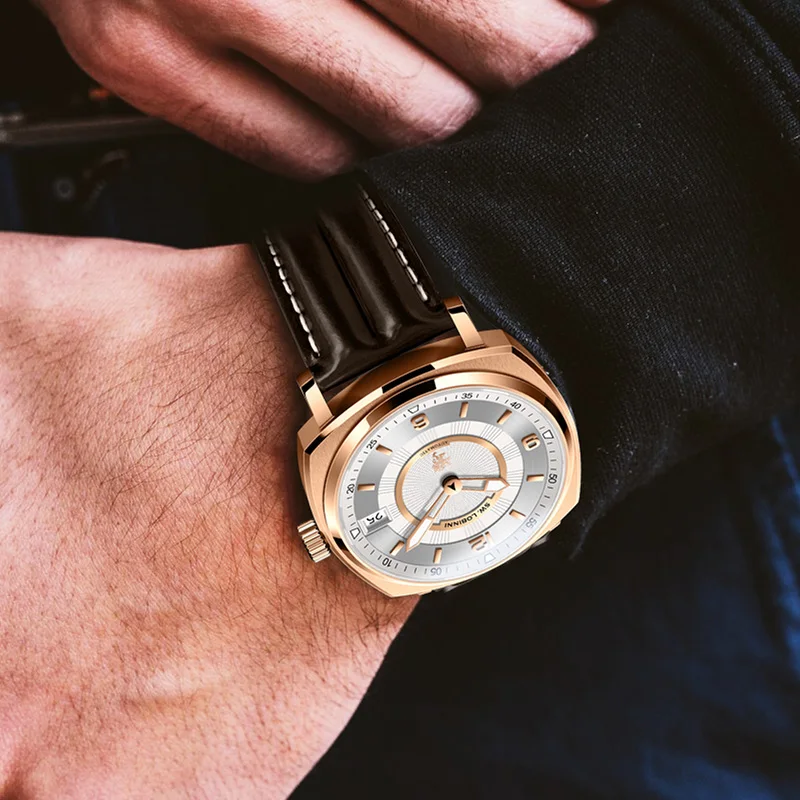 Lobinni reserva de energia 80 horas relógio mecânico automático masculino design quadrado dial vidro safira pulseira couro azul relógios masculinos