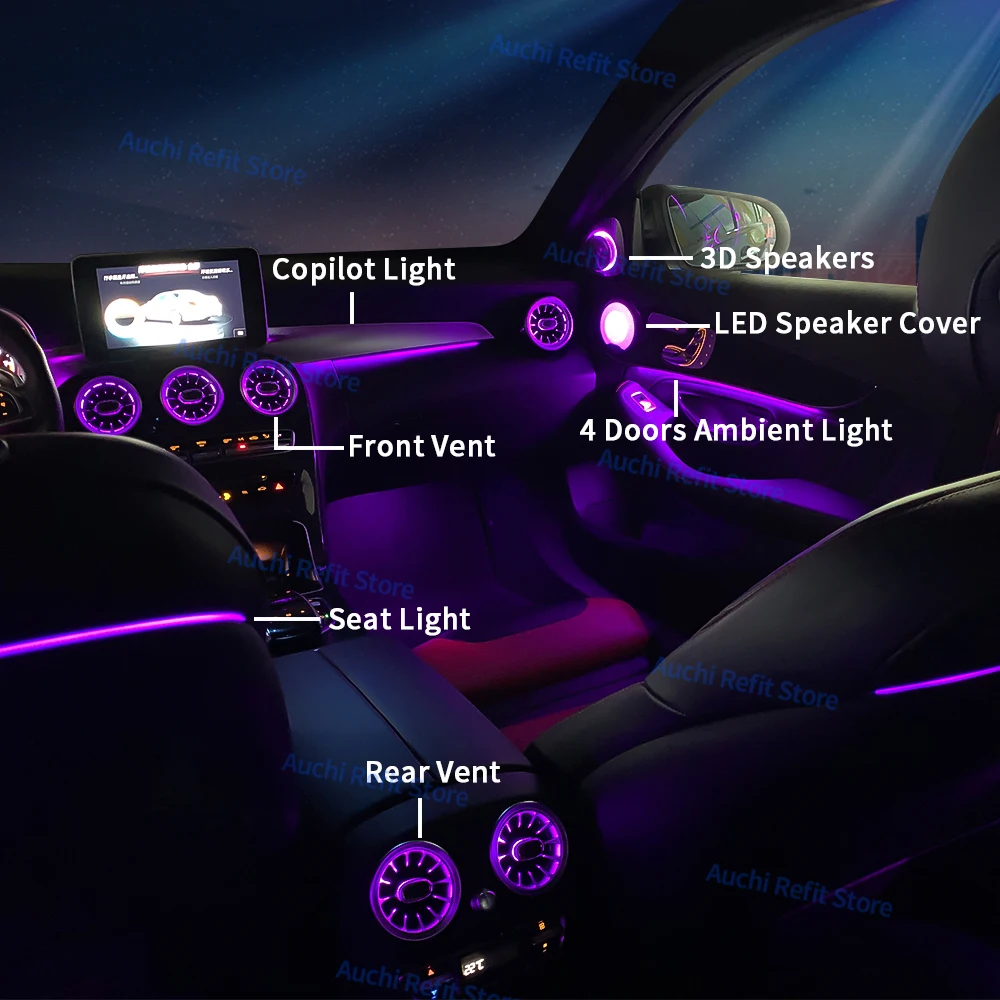 Tira decorativa de luz ambiental para Mercedes Benz Clase C GLC Coupe W205 C43 C63s X253 GLC43 boquilla de turbina de ventilación de salida de aire