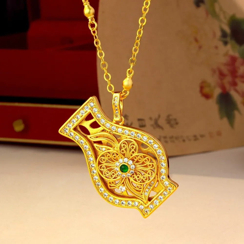 Gird inlay butterfly orchid vase pendant female fashionable senior sense heavy work 9999gold